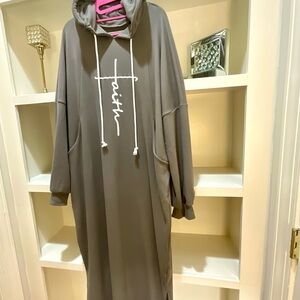 Gray Hooded Dress with Faith Print